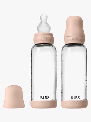 BIBS Medium Flow Glas Fläschchen Silikon 2er-Pack 240 ml, Blush
