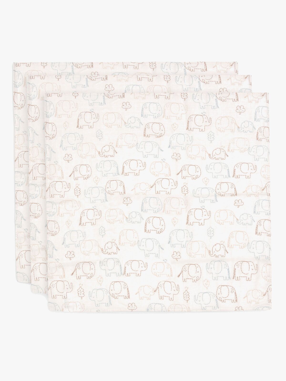 Jollein Musselintuch 70x70 cm 3er-Pack, Elephant Tales