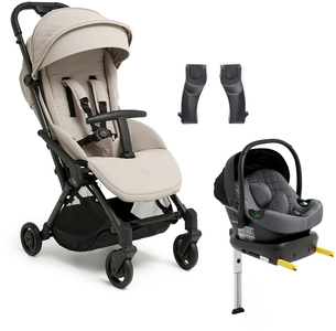 Beemoo Easy Fly Lux 4 Buggy inkl. Route i-Size Babyschale & Basis, Sand Beige/Mineral Grey
