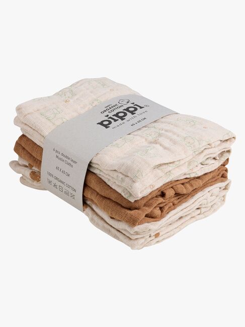 Pippi Musselintücher 6er-Pack, Almond