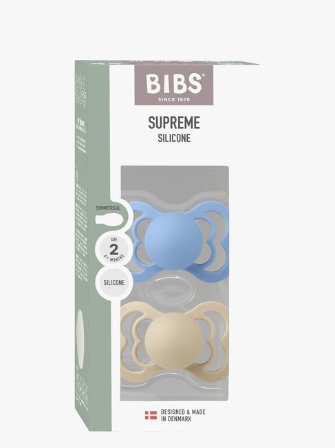 BIBS Supreme Schnuller 2er-Pack Silikon Gr. 2 Symmetrisch, Vanilla/Sky Blue