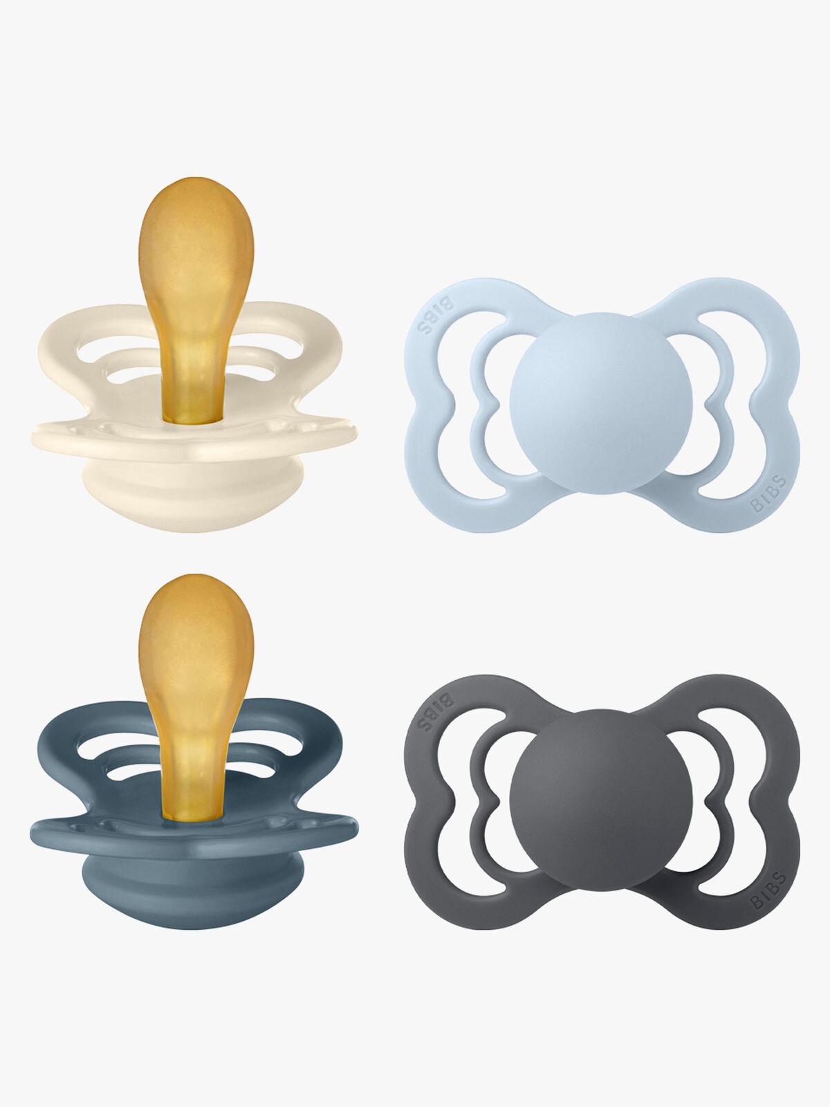 BIBS Supreme Schnuller 4er-Pack Latex Gr. 2, Ivory/Baby Blue/Petrol/Iron