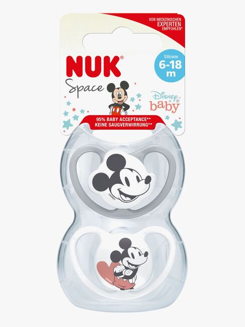 NUK Space Micky Maus Schnuller 2er-Pack Silikon Größe 2, Grey/White