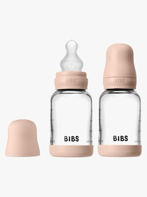 BIBS Slow Flow Glas Fläschchen Silikon 2er-Pack 120 ml, Blush