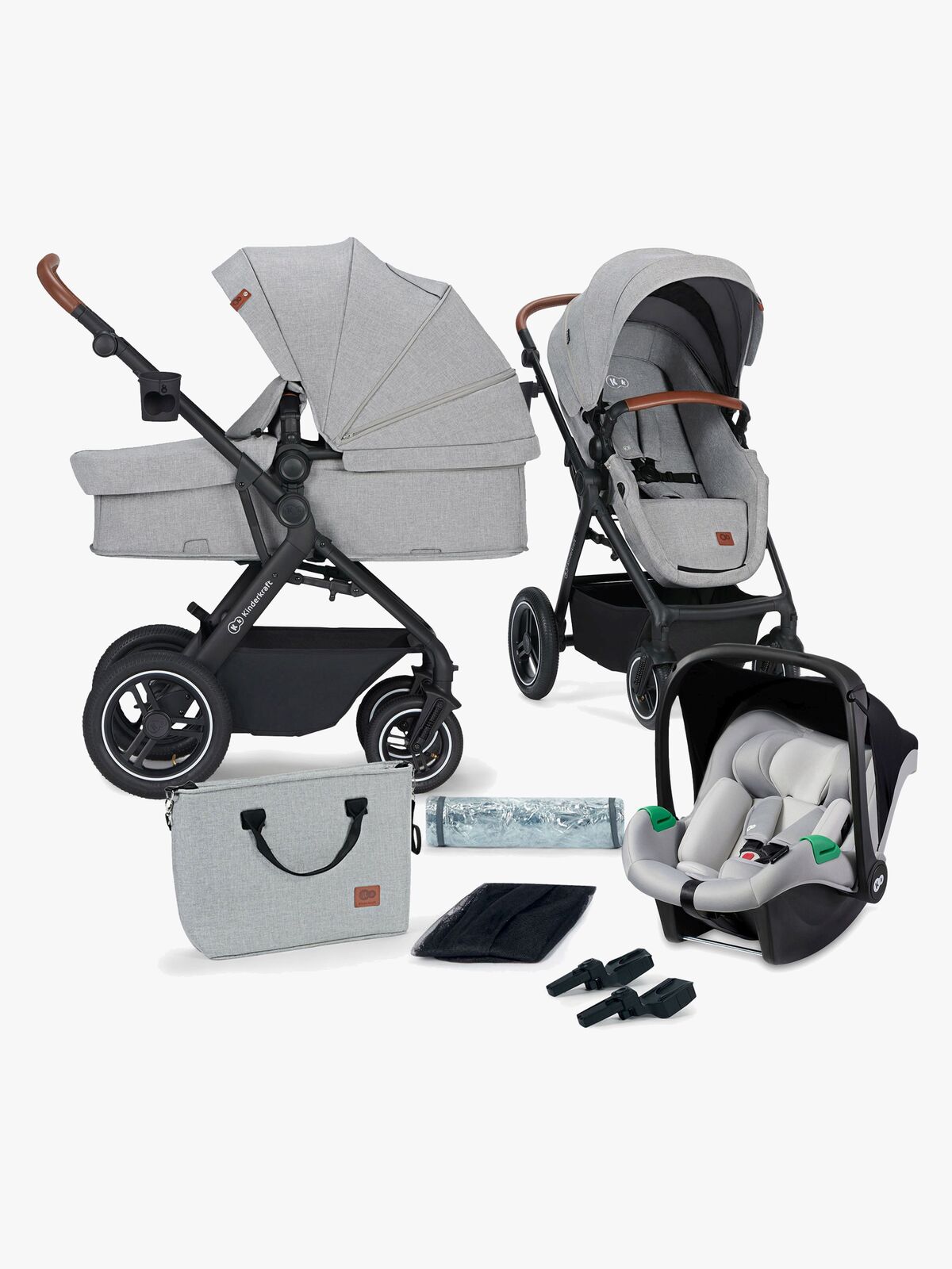 Kinderkraft Multifunctional 3-in-1 B-Tour Mink Pro Kombikinderwagen, Light Grey