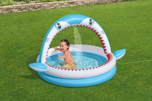 Bestway Kinderpool mit Wassersprinkler Sharktastic