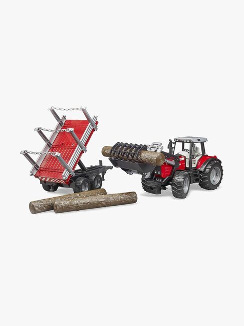 Bruder Massey Ferguson 7480 Traktor Mit Frontlaster Und Holztransportanhänger