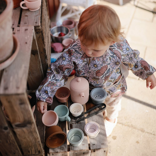 Mushie Langärmliges Lätzchen, Retro Flowers