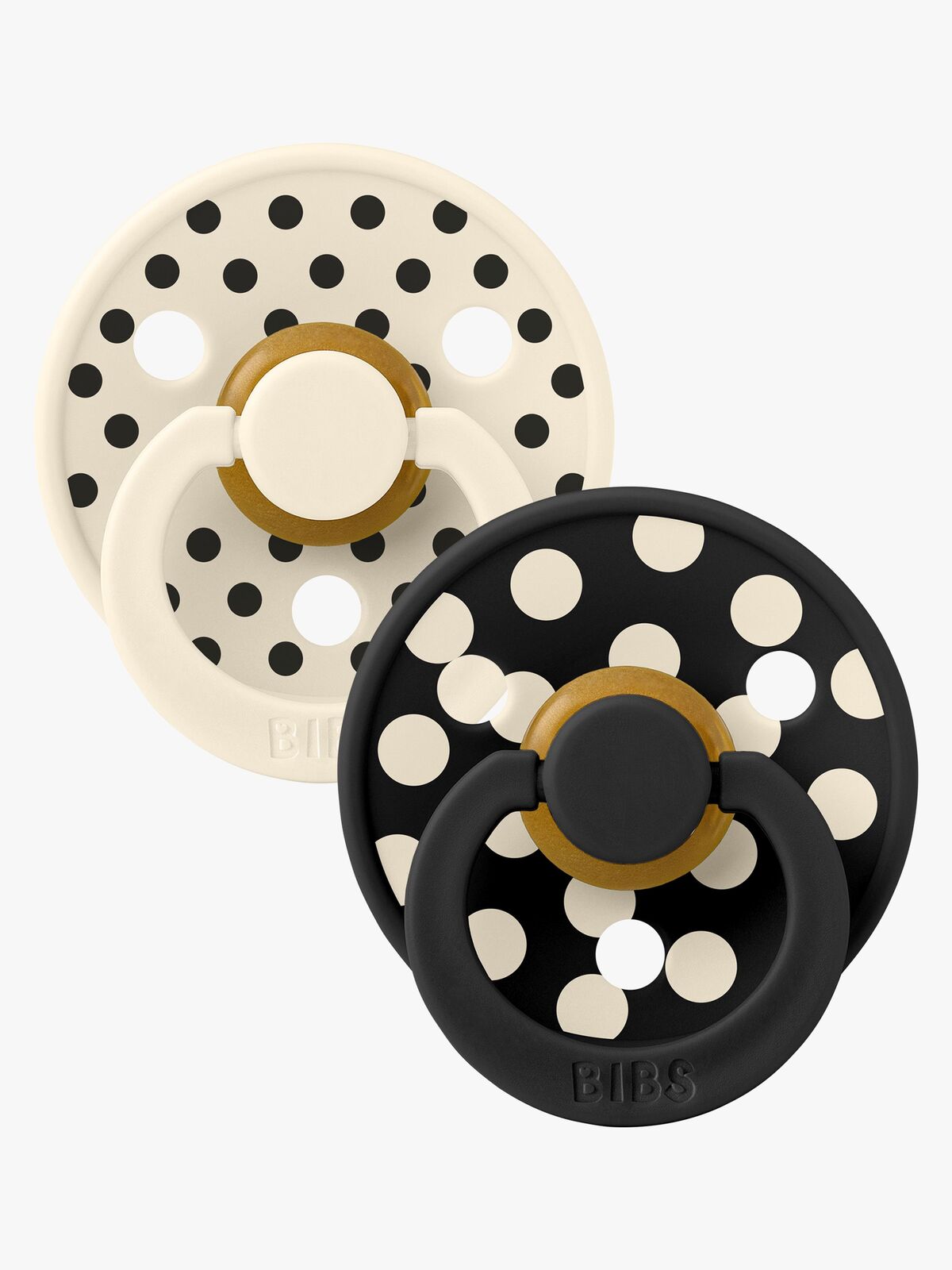 BIBS Studio Colour Polka Schnuller 2er-Pack Latex Größe 1, Ivory/Black