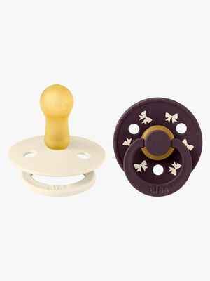 BIBS Colour Holiday Bow Schnuller 2er-Pack Latex Größe 2, Ivory/Plum