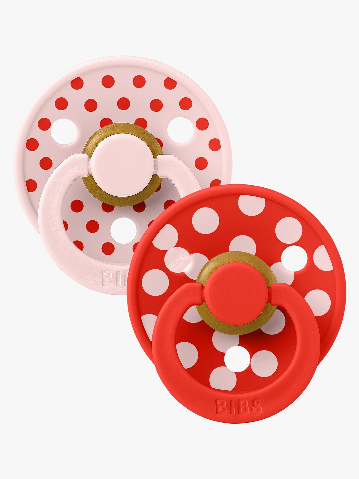 BIBS Studio Colour Polka Schnuller 2er-Pack Latex Größe 2 Anatomisch, Blossom/Candy Apple