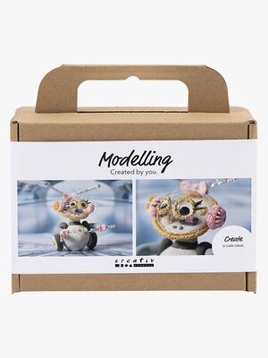 Creativ Company Bastelset Mini Modelliermasse Roboter, Grau/Rosa