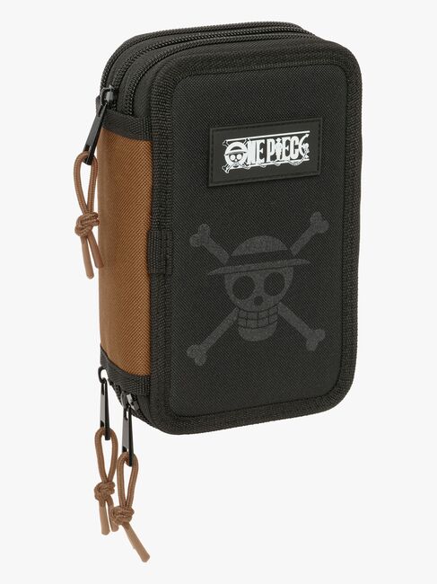 One Piece Gefülltes Dreifach-Federmäppchen 37 Teile, Schwarz