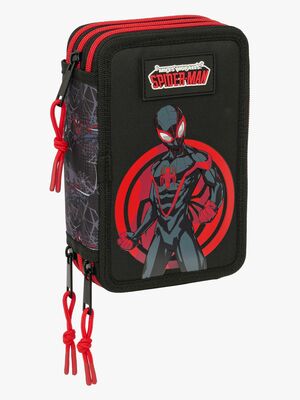 Marvel Spider-Man Miles Morales Gefülltes Dreifach-Federmäppchen 37 Teile, Schwarz