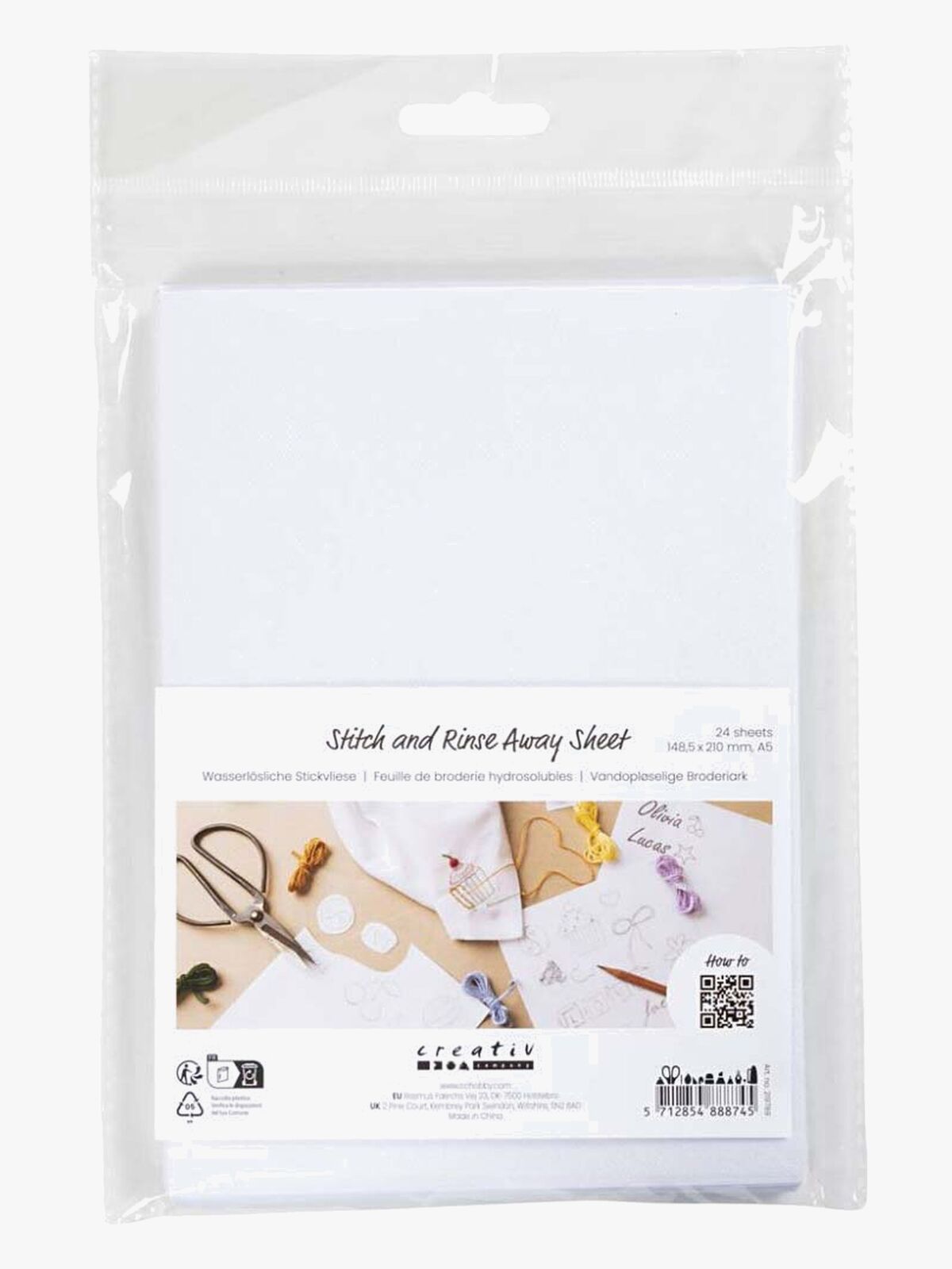 Creativ Company Wasserlöslich Stickereibogen A5 24 Stück