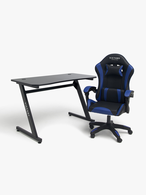Victory Mission Gaming-Stuhl inkl. Tisch, Schwarz/Blau