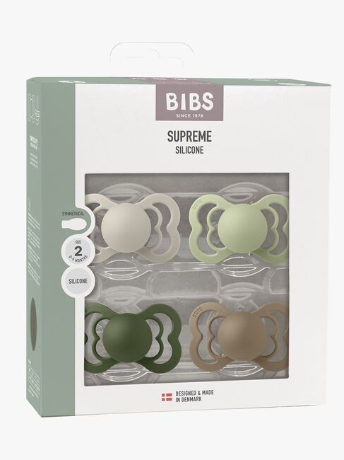 BIBS Supreme Schnuller 4er-Pack Silikon Gr. 2, Sand/Sage/Huntergreen/Dark Oak