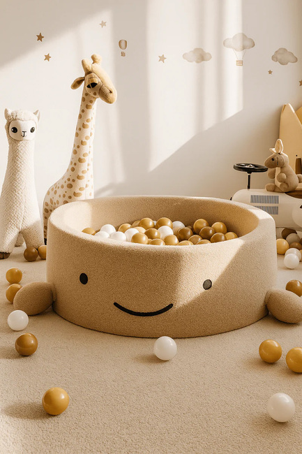 MeowBaby Boucle Whale Bällebad, Cheesecake Cream Beige