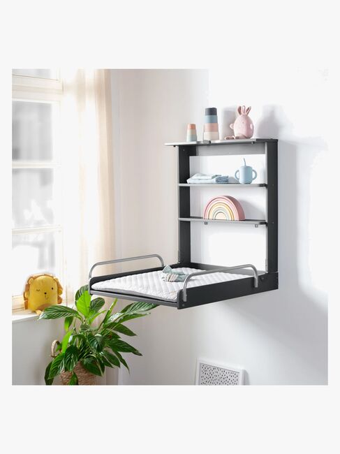Roba Wandmontierter Wickeltisch & Wickelunterlage, Anthracite Lacquered/Silver Grey
