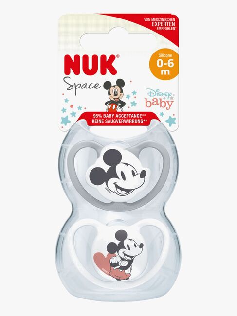 NUK Space Micky Maus Schnuller 2er-Pack Silikon Größe 1, Grey/White