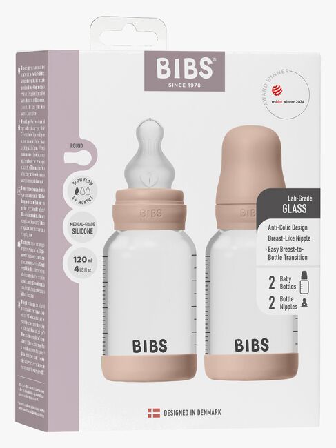 BIBS Slow Flow Glas Fläschchen Silikon 2er-Pack 120 ml, Blush