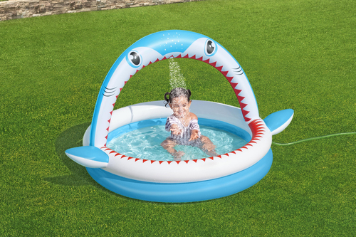 Bestway Kinderpool mit Wassersprinkler Sharktastic
