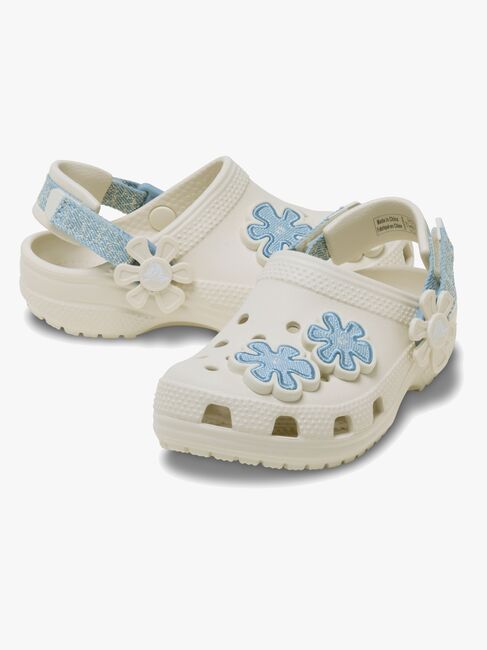 Crocs Classic Denim Flower Kids Pantoffeln, Summit White