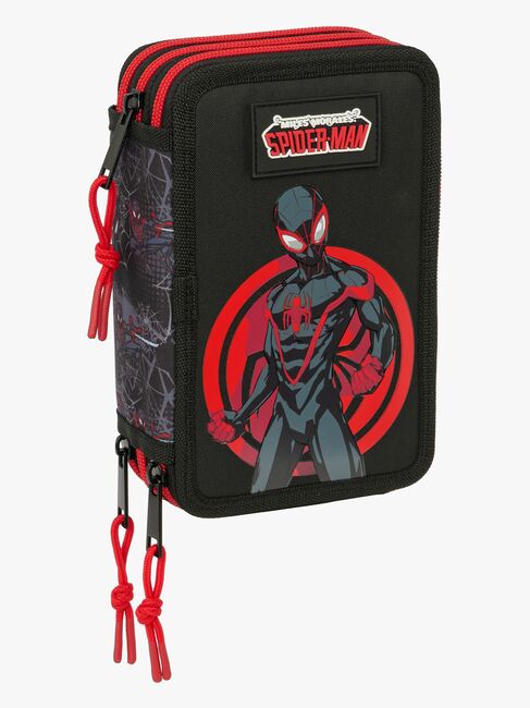 Marvel Spider-Man Miles Morales Gefülltes Dreifach-Federmäppchen 37 Teile, Schwarz