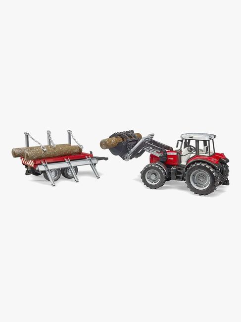 Bruder Massey Ferguson 7480 Traktor Mit Frontlaster Und Holztransportanhänger