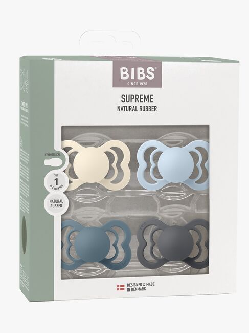 BIBS Supreme Schnuller 4er-Pack Latex Gr. 1, Ivory/Baby Blue/Petrol/Iron