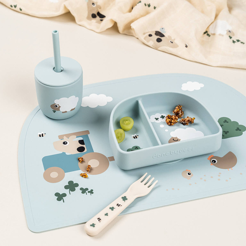 Done By Deer Tiny Farm Trinkhalmbecher Silikon 2er-Pack, Blue