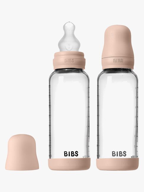 BIBS Medium Flow Glas Fläschchen Silikon 2er-Pack 240 ml, Blush
