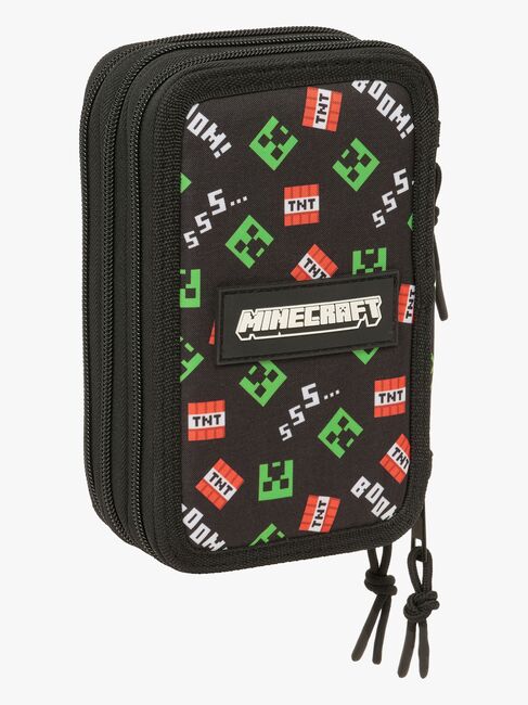 Minecraft Gefülltes Dreifach-Federmäppchen 37 Teile, Schwarz