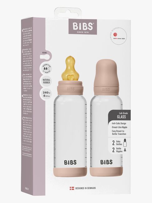 BIBS Medium Flow Glas Fläschchen Latex 2er-Pack 240 ml, Blush