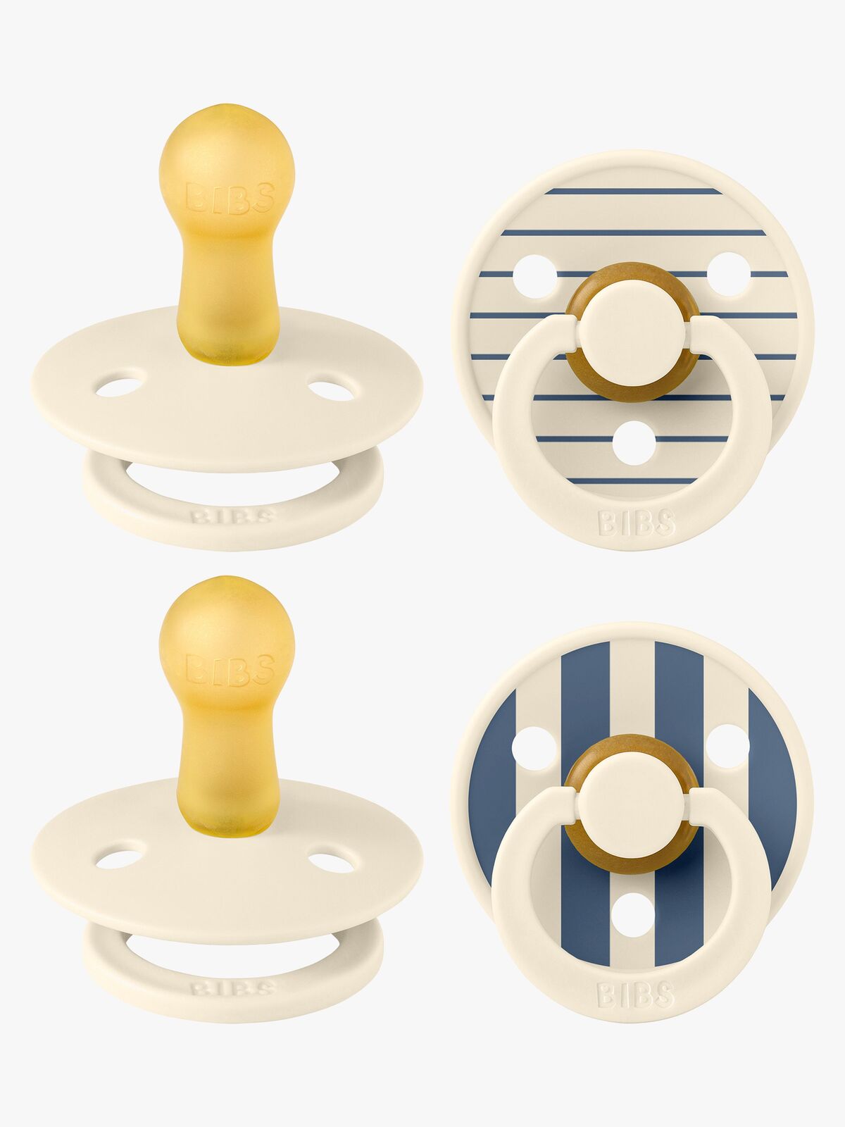 BIBS Studio Colour Schnuller 4er-Pack Latex Größe 2, Pin Ivory Vanilla/Pin Ivory Steel Blue