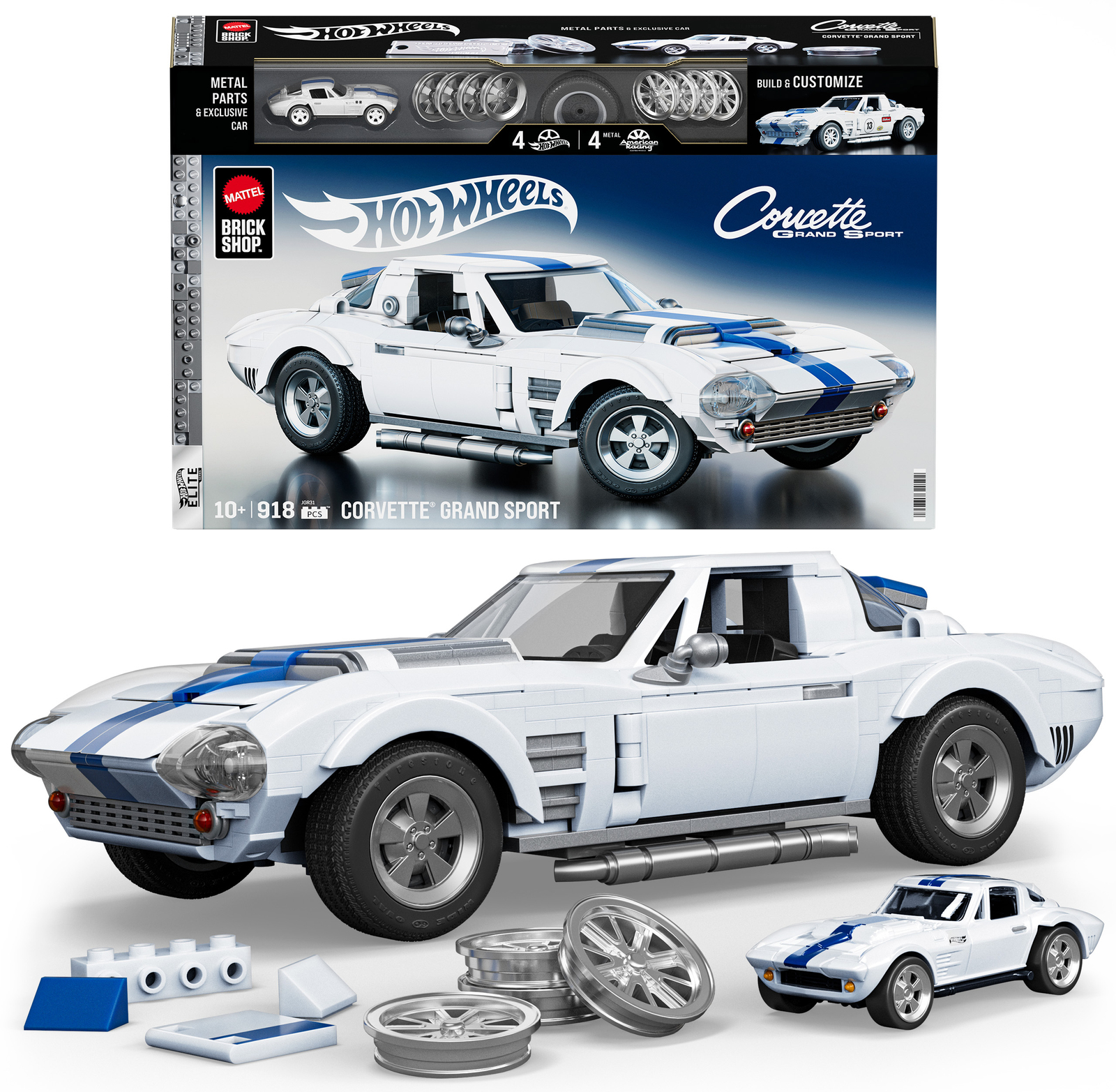 Mattel Brick Shop Hot Wheels Elite Series Brick Shop Hot Wheels Bau-Set Corvette Grand Sport 918 Teile