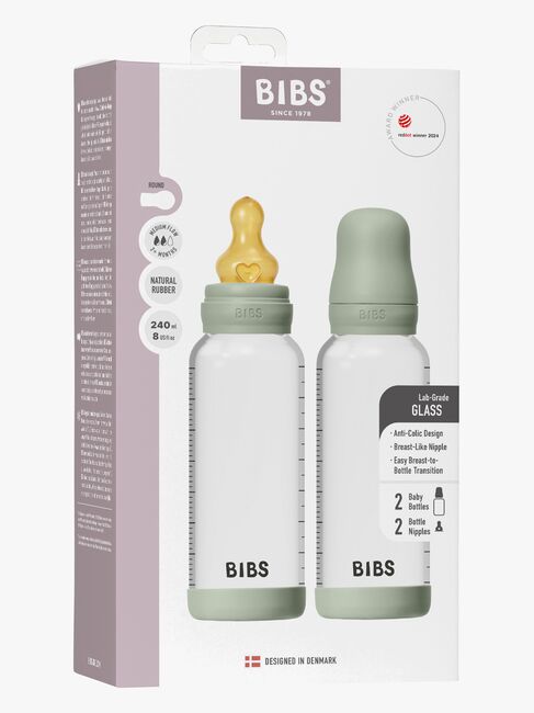 BIBS Medium Flow Glas Fläschchen Latex 2er-Pack 240 ml, Sage
