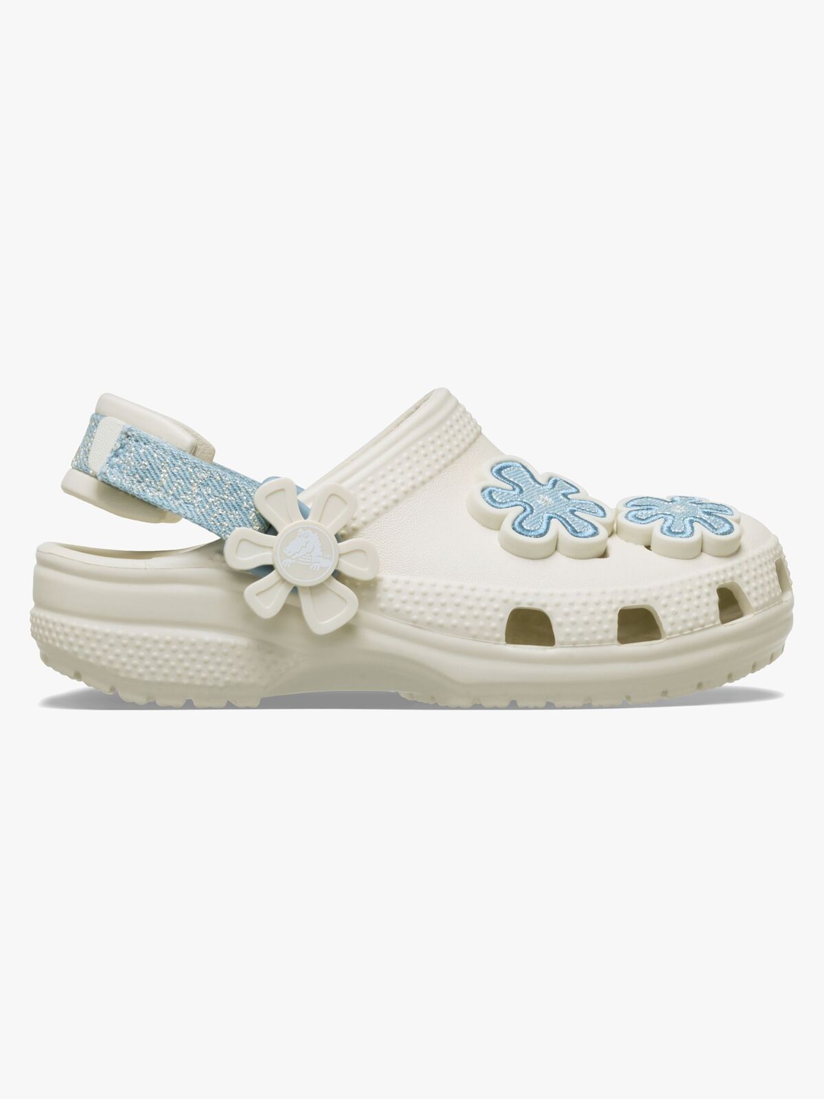 Crocs Classic Denim Flower Kids Pantoffeln, Summit White