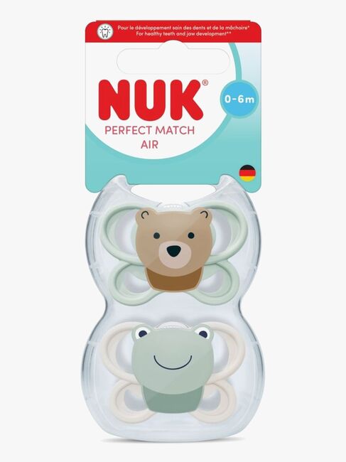 NUK Perfect Match Air Schnuller 2er-Pack Größe 1, Bear/Frog