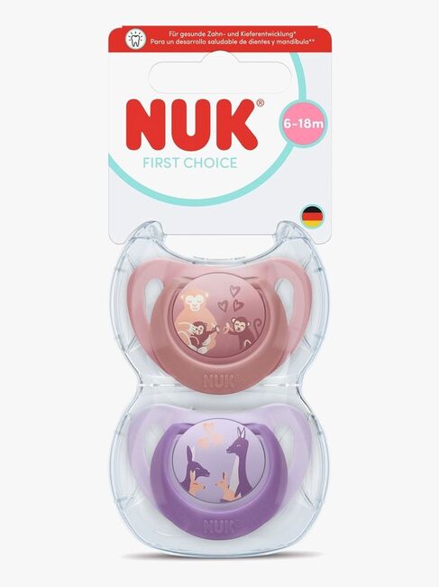 NUK First Choice Classic Schnuller 2er-Pack Größe 2, Monkey/Kangaroo