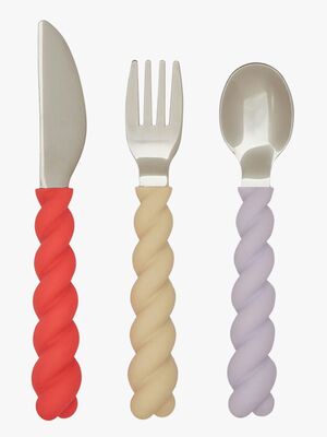OYOY Mellow Besteck 3er-Pack, Lavender/Vanilla/Cherry Red