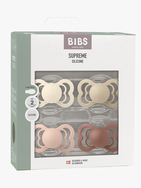 BIBS Supreme Schnuller 4er-Pack Silikon Gr. 2, Ivory/Vanilla/Blush/Woodchuck