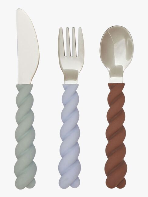 OYOY Mellow Besteck 3er-Pack, Pale Mint/Choko/Ice Blue