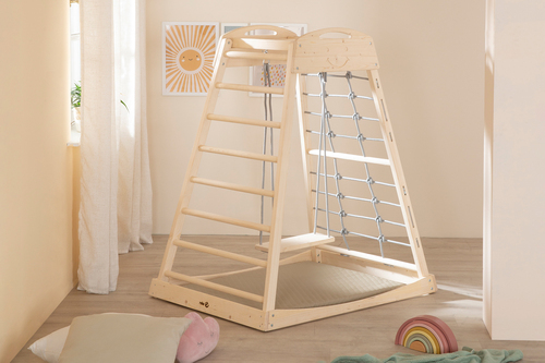 Roba Montessori Indoor Spielturm mit Schaukel, Natural/Grey