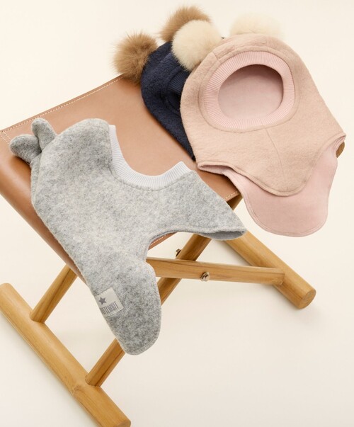 Huttelihut Schlupfmütze Merinowolle mit Ohren, Rose Melange