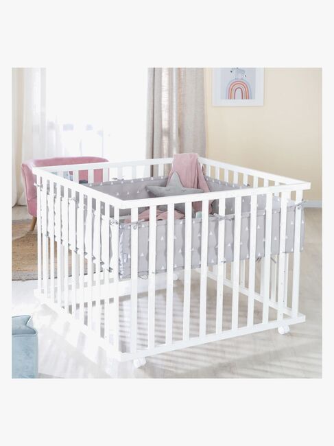 Roba Laufgitter mit Rädern & Bettbegrenzung, Indian Bears White