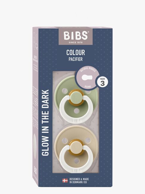 BIBS Colour Schnuller 2er-Pack Latex Größe 3 Rund, Sage GLOW/Vanilla GLOW