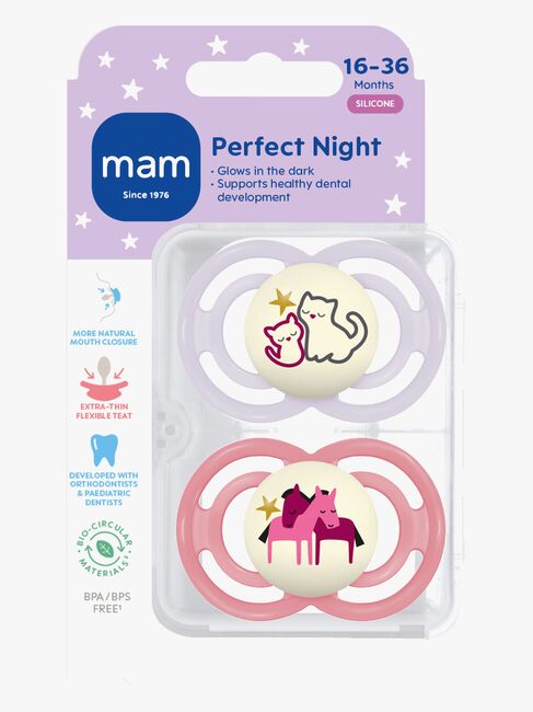MAM Perfect Night Schnuller Silikon 2er-Pack 16-36m, Rosa