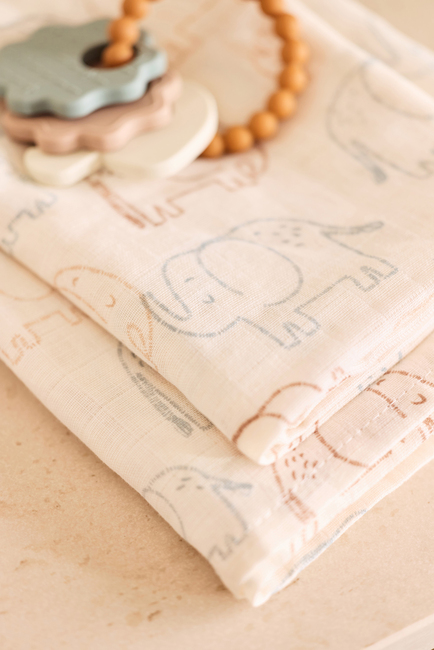 Jollein Musselintuch 70x70 cm 3er-Pack, Elephant Tales