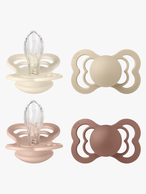 BIBS Supreme Schnuller 4er-Pack Silikon Gr. 2, Ivory/Vanilla/Blush/Woodchuck